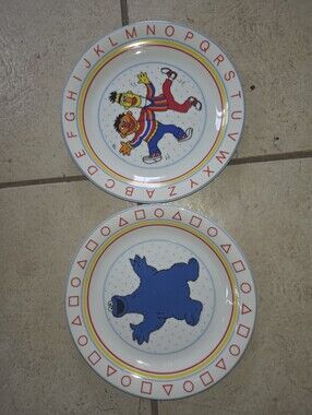 Vintage Sesame Street Porcelain Plate Set Cookie Monster, Bert & Ernie
